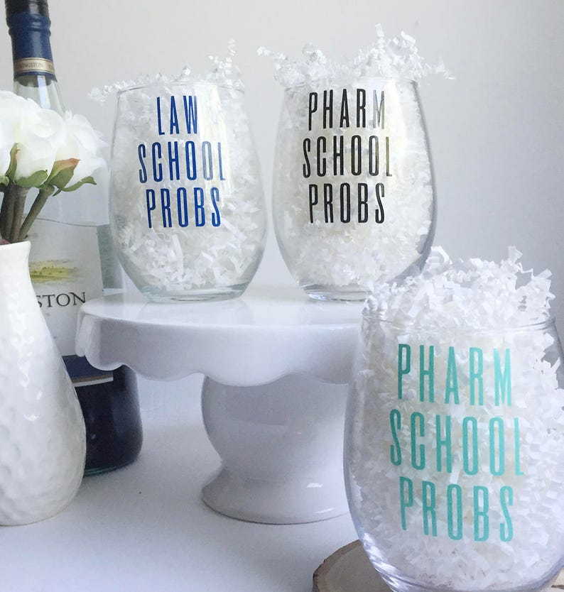 21 oz School Probs Tulip Wine/Cocktail Glass // GradStatus, Pharmacy, Medical, Vet, PT, PA, Dental, Law, Graduate School Gifts, Graduation image 1