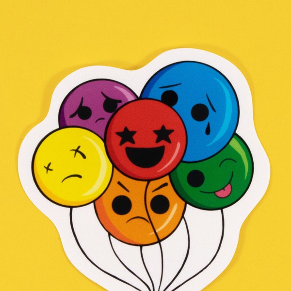 Bipolar Sticker - Cute Moody Emoji Face Bipolar Balloons - Mental Health & Bipolar Disorder Awareness Sticker