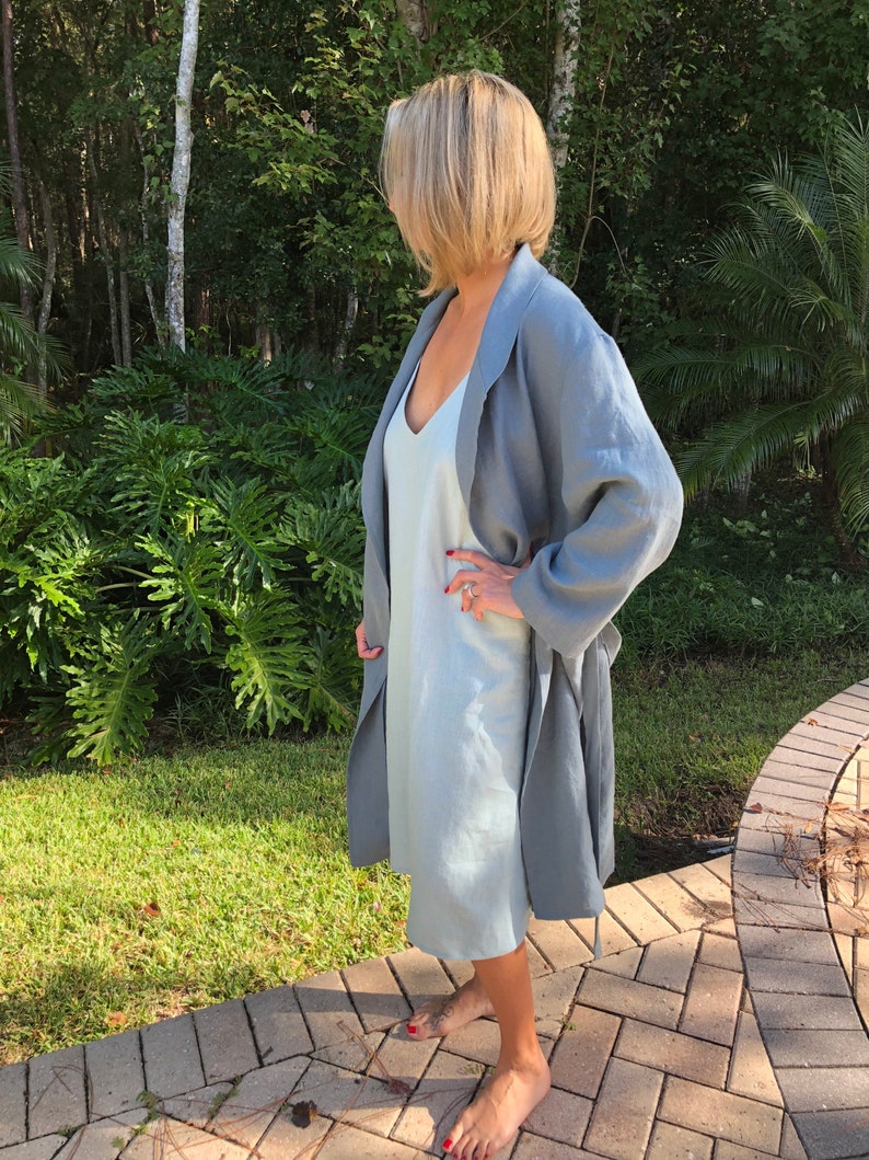 Linen nightdress, linen dress, linen nightgown, linen sleepwear, women sleepwear, V neck dress, linen summer dress, women’s nightgown, dress image 6