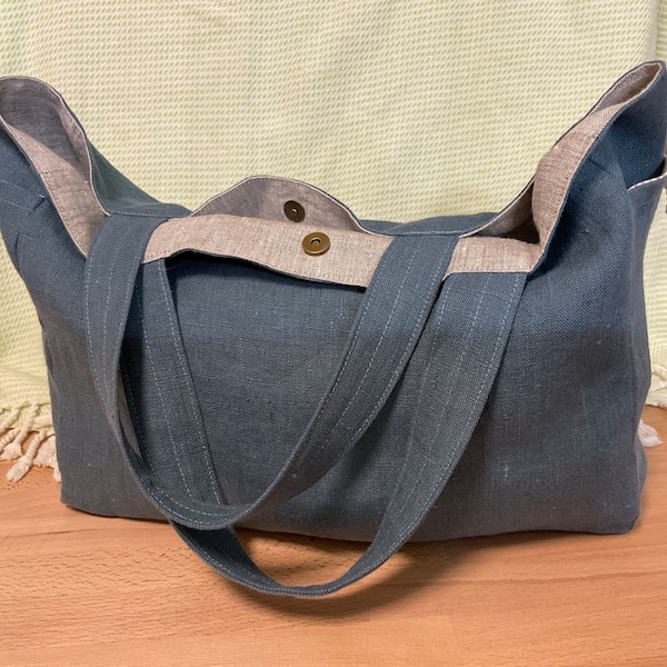 Linen tote bag, medium size tote bag, linen market bag, linen shopping bag, lunch bag, linen handbag, reusable linen bag, shoulder bag