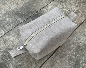 Linen boxy pouch/Zippered cosmetic bag/Boxy makeup pouch/Toiletries bag/Travel organizer pouch/Linen pouches set/Zipper bag/Linen Dopp kit
