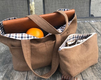Linen tote bag, cosmetic zipper pouch, linen lunch bag, make up case, linen bag gift set, linen summer handbag, toiletry pouch, linen tote.
