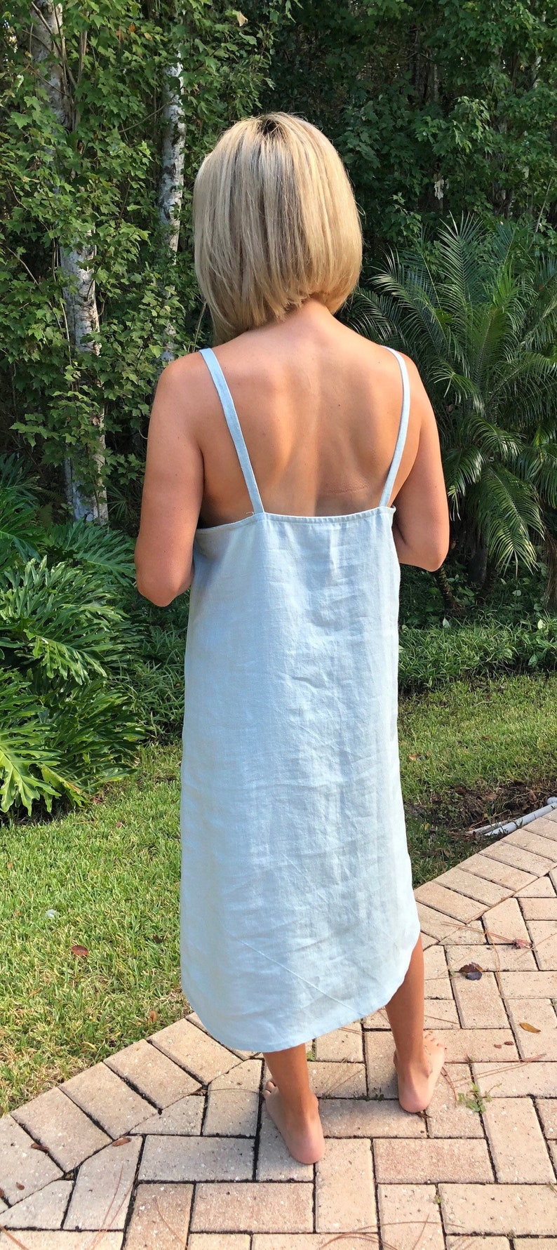 Linen nightdress, linen dress, linen nightgown, linen sleepwear, women sleepwear, V neck dress, linen summer dress, women’s nightgown, dress image 3