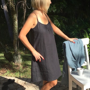 Linen nightdress, linen sleepwear, linen summer dress, linen slip dress, linen camisole dress, sleeveless dress, linen strap dress, dress