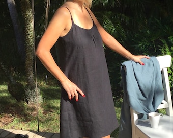 Linen nightdress, linen sleepwear, linen summer dress, linen slip dress, linen camisole dress, sleeveless dress, linen strap dress, dress