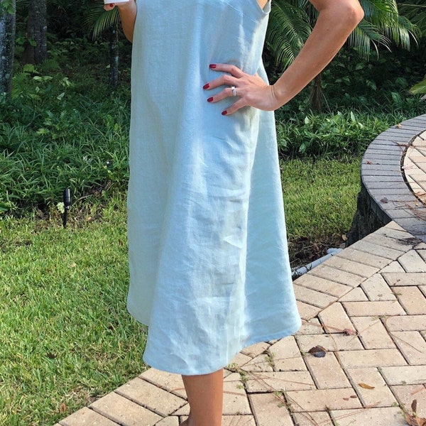 Linen nightdress, linen dress, linen nightgown, linen sleepwear, women sleepwear, V neck dress, linen summer dress, women’s nightgown, dress