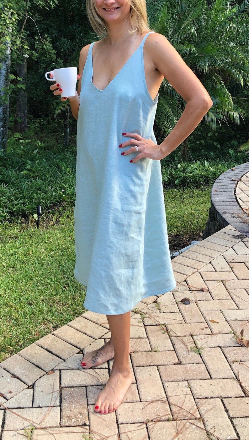 Linen nightdress, linen dress, linen nightgown, linen sleepwear, women sleepwear, V neck dress, linen summer dress, women’s nightgown, dress image 1