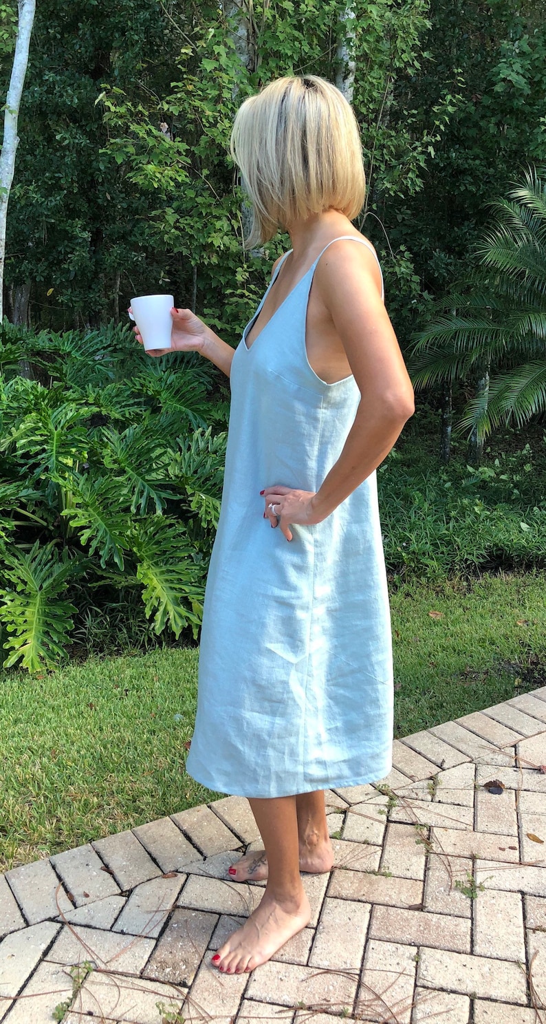 Linen nightdress, linen dress, linen nightgown, linen sleepwear, women sleepwear, V neck dress, linen summer dress, women’s nightgown, dress image 2