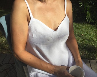 Linen nightdress, linen sleepwear, linen slip dress, linen summer dress, linen strap dress, camisole dress, sleeveless linen dress, dress