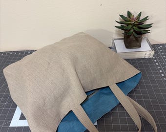 Large linen tote bag, reusable shopping bag, linen shoulder bag, linen foldable bag, minimalistic linen tote bag, beach bag, gym bag