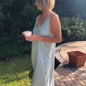 Linen nightdress, linen dress, linen nightgown, linen sleepwear, women sleepwear, V neck dress, linen summer dress, women’s nightgown, dress image 4