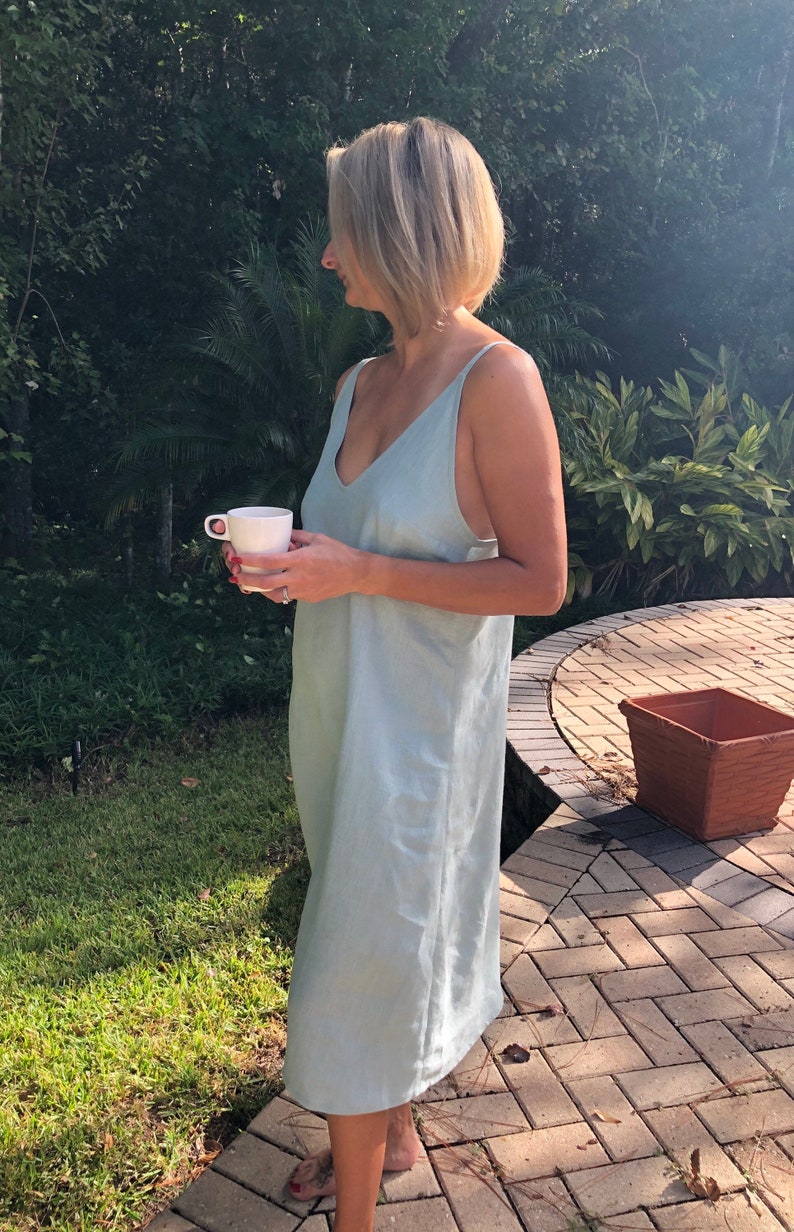 Linen nightdress, linen dress, linen nightgown, linen sleepwear, women sleepwear, V neck dress, linen summer dress, women’s nightgown, dress image 4