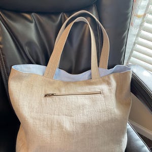 Linen tote bag, linen bag with zippered pocket, medium linen tote, linen shoulder bag, reusable linen bag, linen shopping bag, linen purse