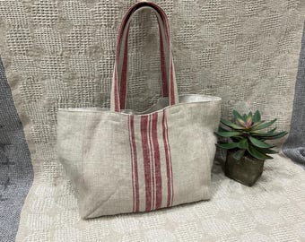 Small linen bag, rustic linen  handbag with pocket, linen shopping bag, lunch bag, linen tote bag, small linen bag, rustic linen purse