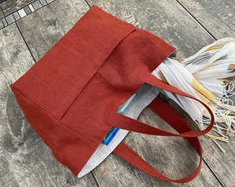 Linen tote two front pockets, handmade linen bag fully lined, lunch bag, summer handbag, reusable linen tote, small minimalistic purse