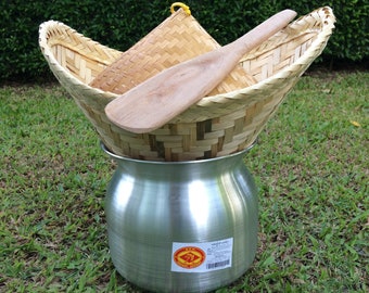 Sticky Rice Glutinous Mango Steamer Pot 22cm Cover Bamboo Basket and  Spatula