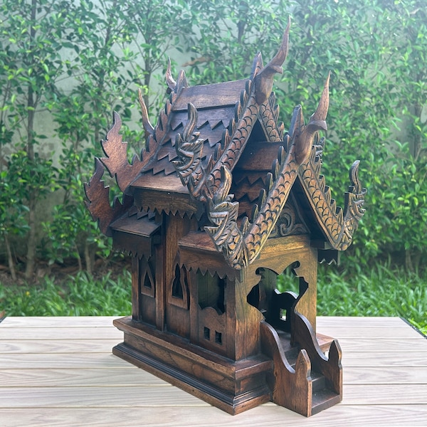 Wooden Thai Spirit House Saan Phra Phum Thai Handicraft