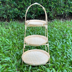 Wicker Woven Bamboo Basket 3 Tier for Food Display