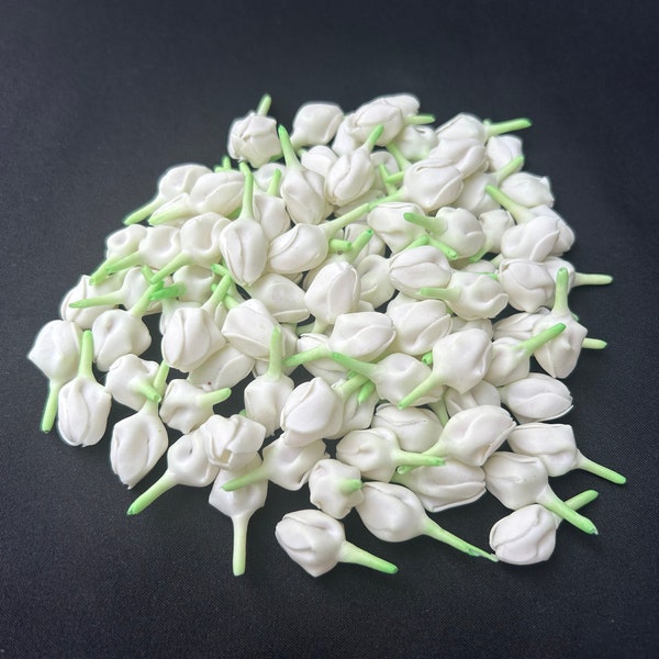 100 PCS White Clay Jasmine Buds, Clay Flower for Garland Making, Hair Accessories Craft Supplies