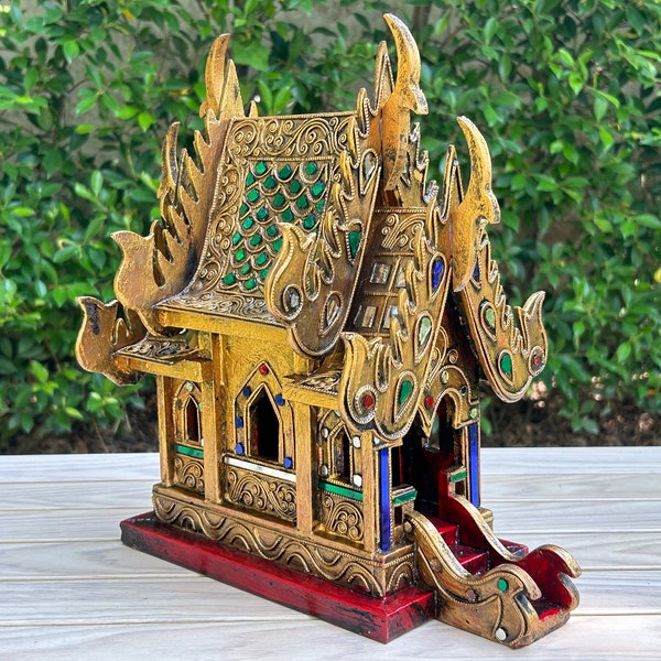 Thai Spirit House Golden Altar Shrine Wood Thai Handcraft