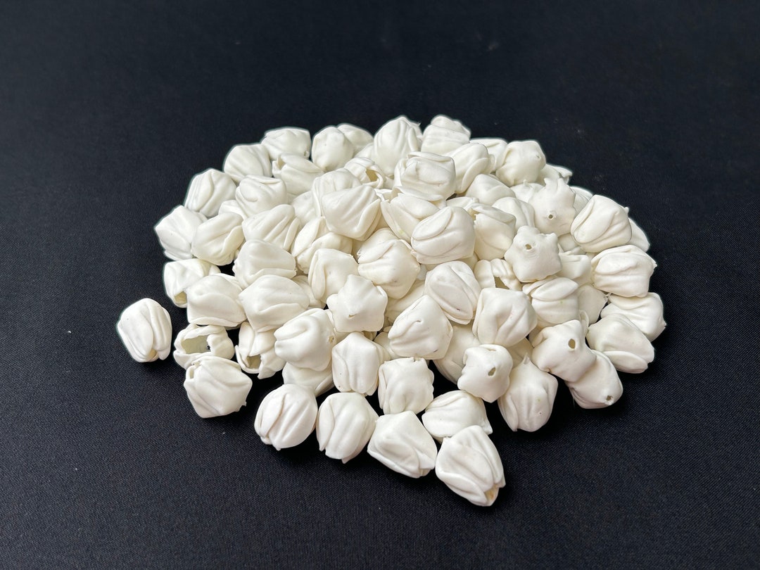 100 PCS White Clay Jasmine Buds Without Stem Crown Flower for Jewelry