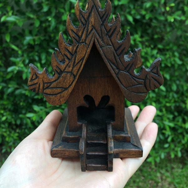 Mini Thai Spirit House Altar Shrine Teak Wood Thai House Model