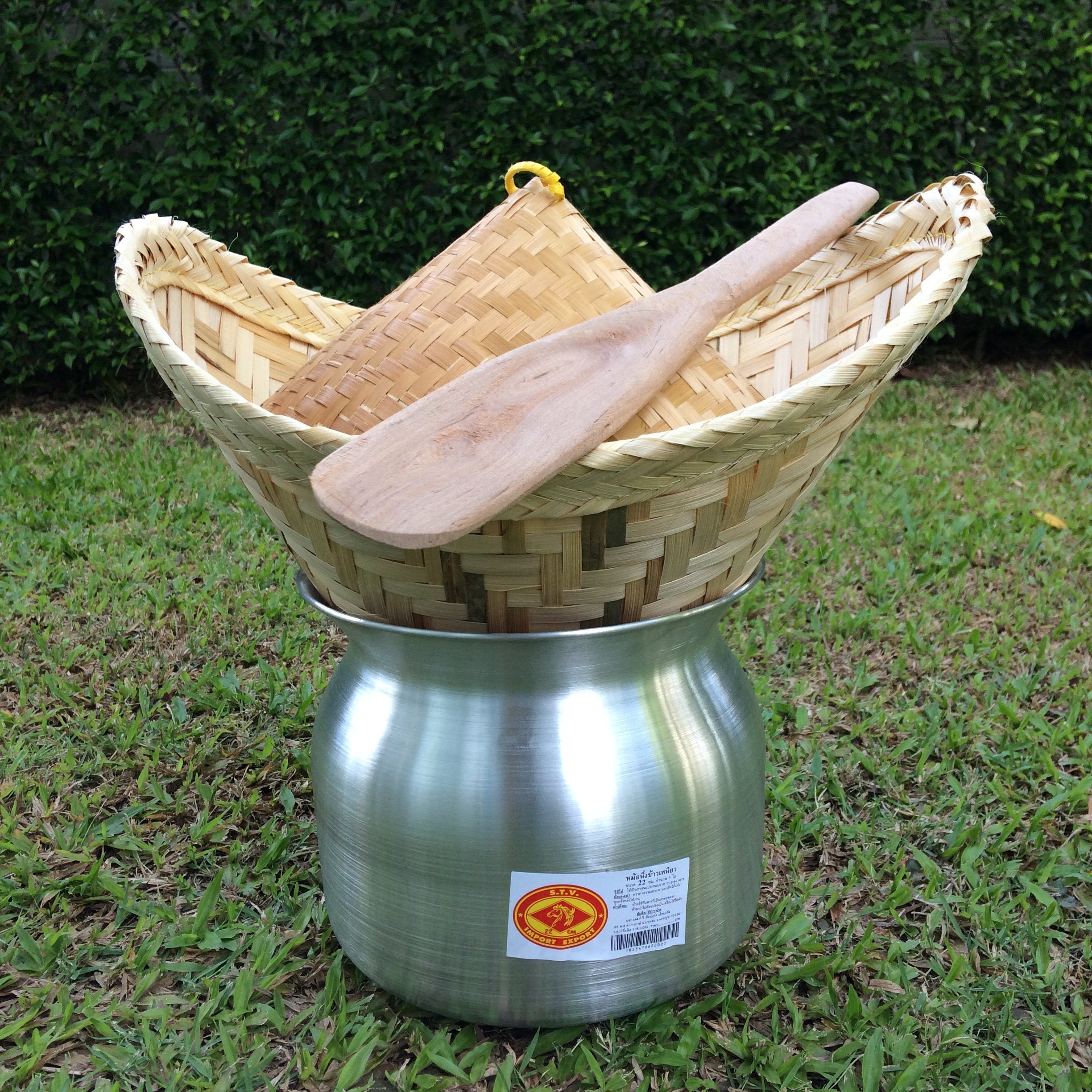 Thai Lao Sticky Rice Cooker Steamer BamBoo Basket Pot Kitchen Food Menu