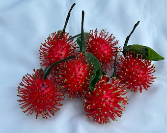 6 pcs Artificial Rambutans Faux Fake Fruit for Display