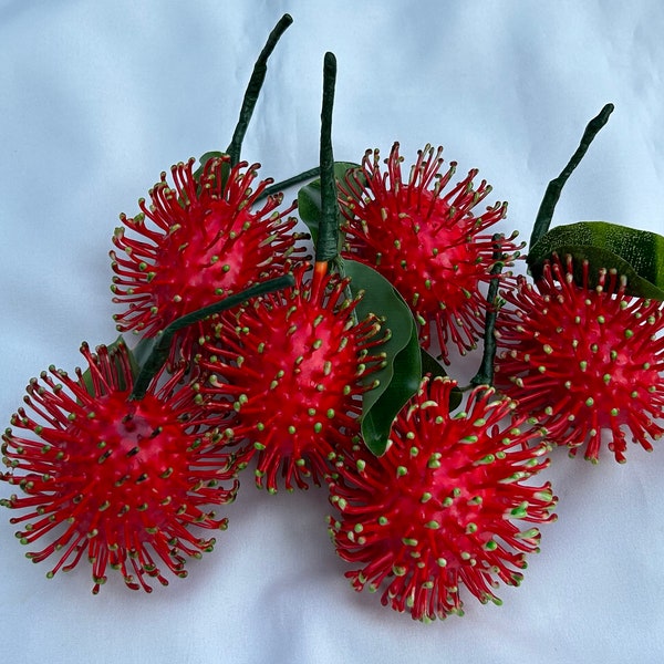 6 pcs Artificial Rambutans Faux Fake Fruit for Display