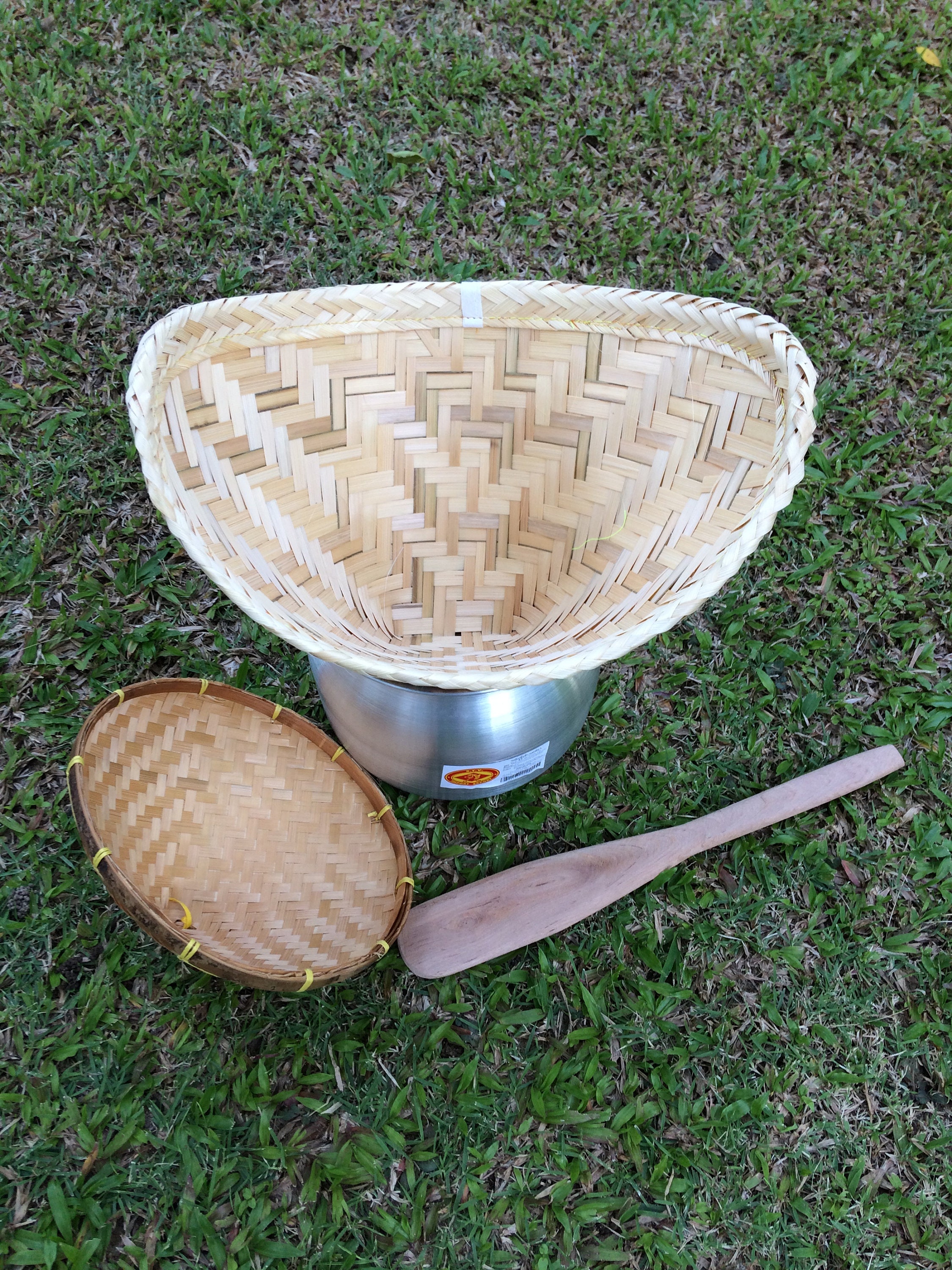 Set of Sticky Rice Steamer Pot Bamboo Basket With Lid 