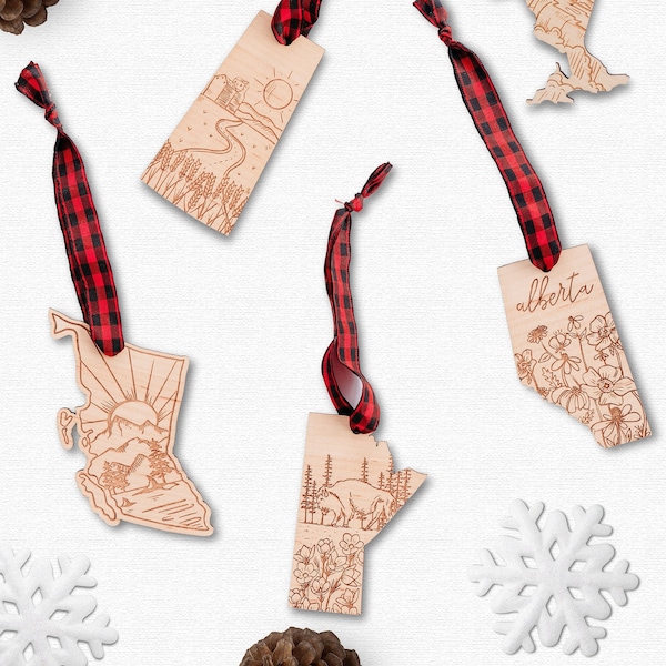 Canadian Province Ornaments | Alberta | Manitoba | British Columbia |  Wood Ornaments | Christmas Ornaments | Manitoba Gifts | Saskatchewan