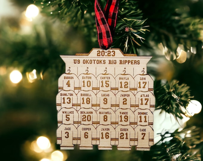 Engraved Name Hockey Team Christmas Ornament | Set Of Up To 20 |  | Team and Number Ornament | Hockey Family Gift | Coach Gift