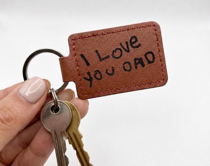 Engraved Kids Writing Leather Keychain