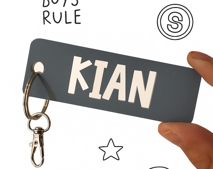 Personalized Keychain | Kids Name Tag | Kids Backpack Tag | Custom Gift for Boys | Childrens Accessories | Superhero Theme Gifts | Name Key