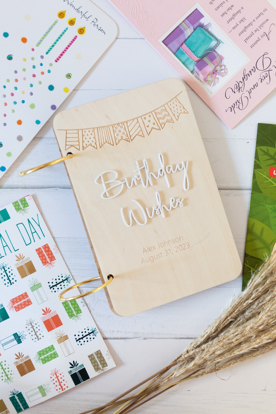 Birthday Card Keeper Book Keepsake Card Holder Wood Greeting Card