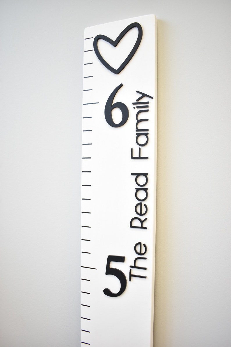 Growth Chart Ruler 3D Playroom Decor Wall Ruler Baby Shower Gift Chart Nursery Decor Signs Kids Wall Art Toddler Bedroom White Painted/Blk #s