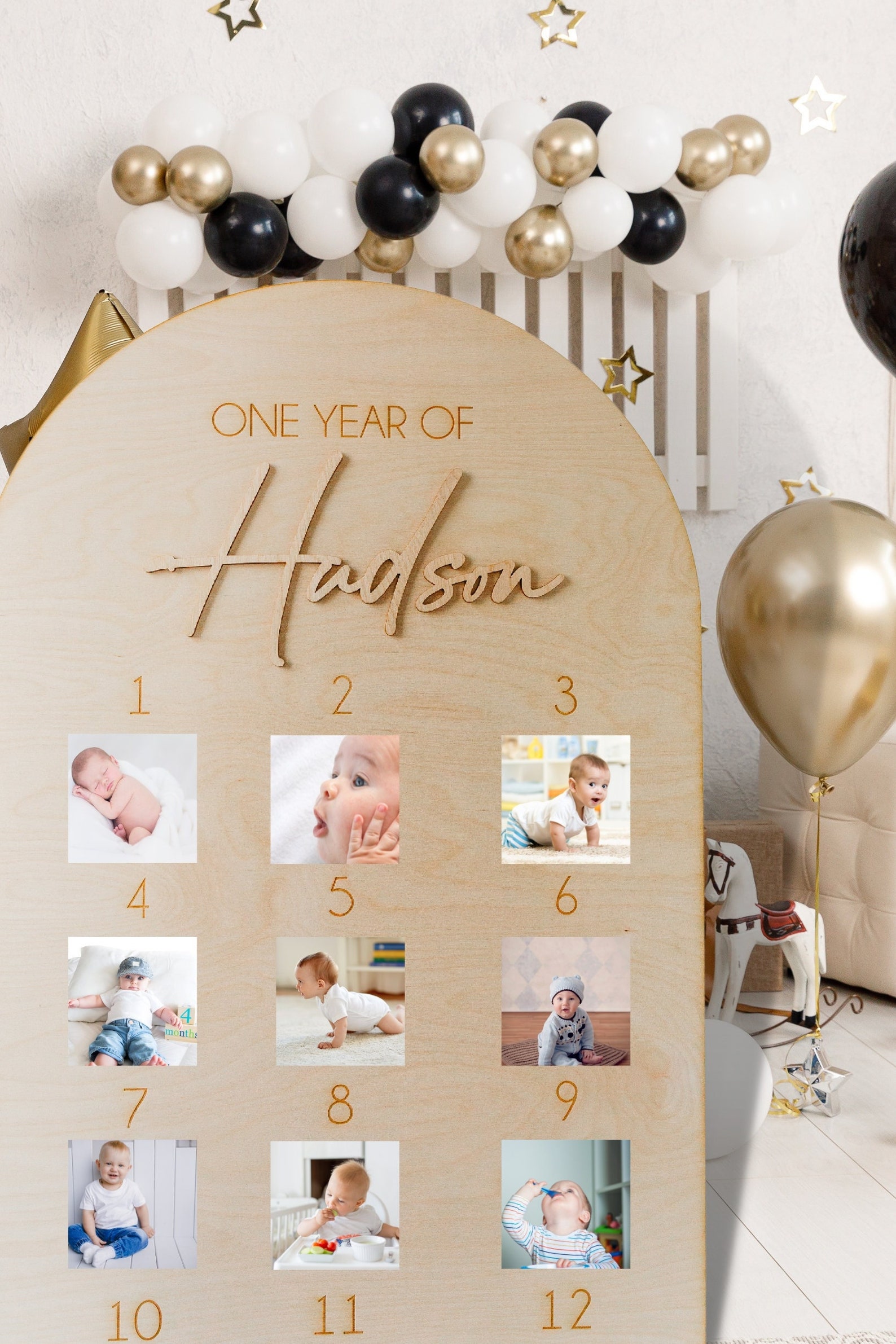 Arched First Birthday Photo Board | One Year Baby Board | Picture Board ...