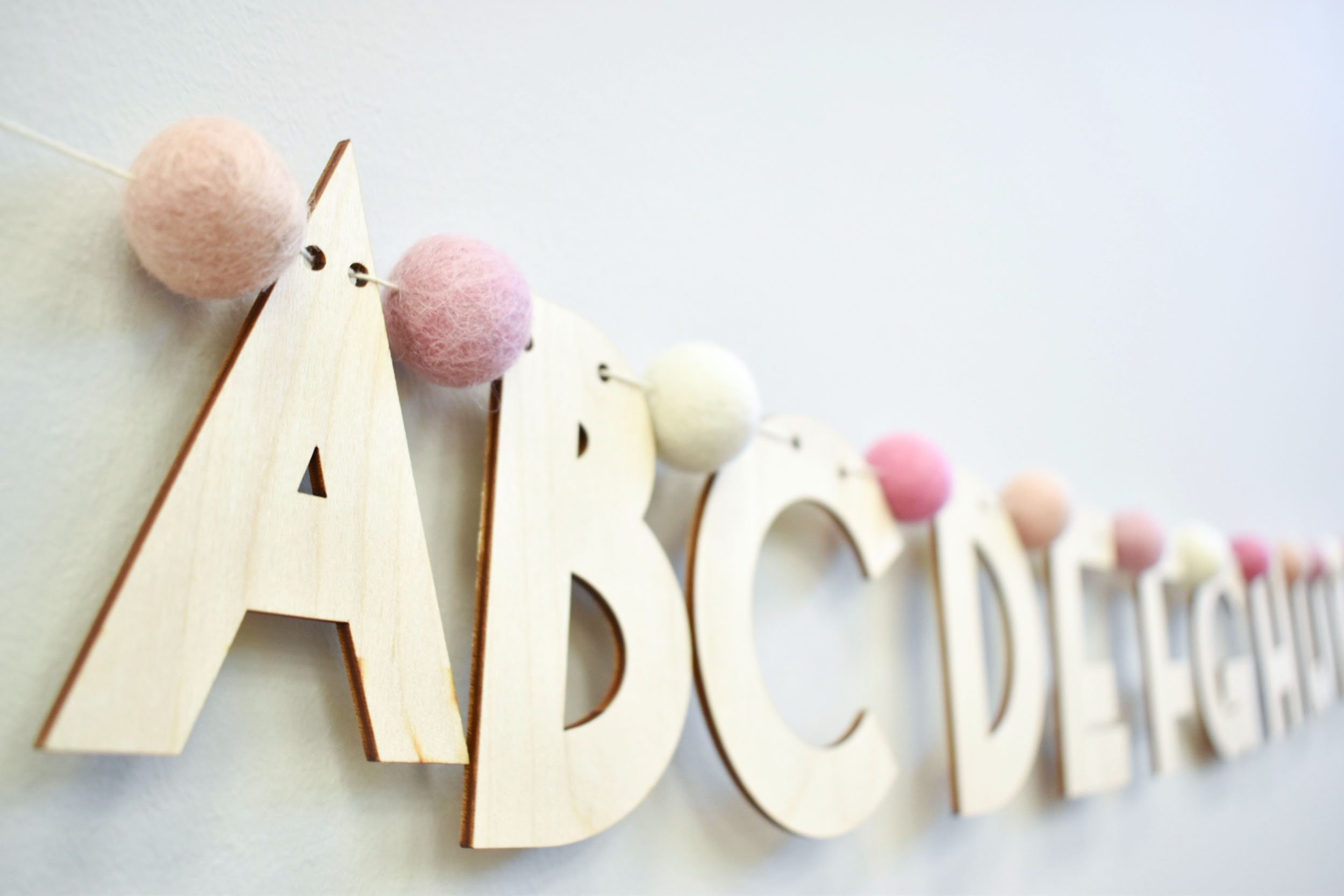 Alphabet Decor Felt Ball Garland Alphabet Playroom Decor Rainbow