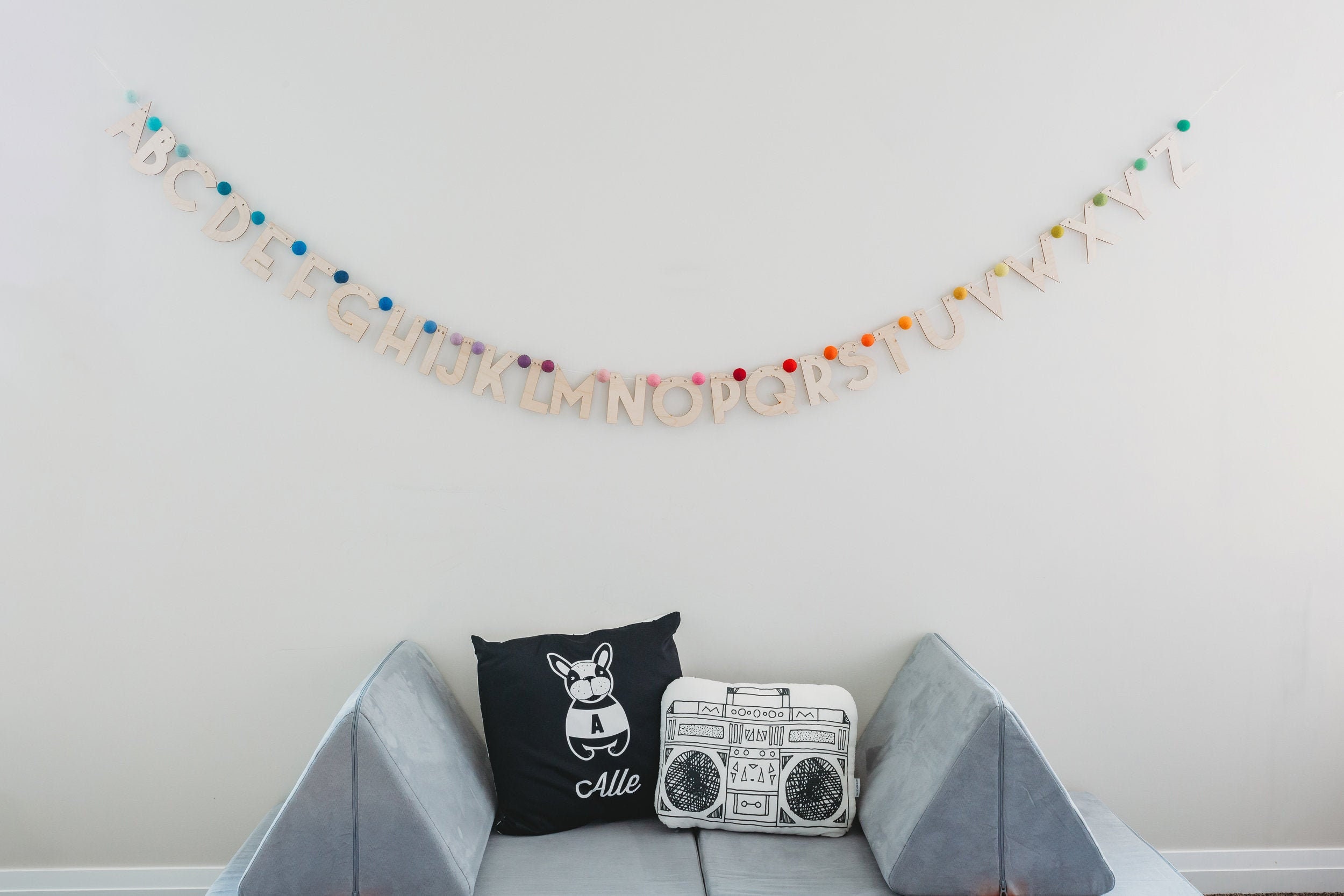 Alphabet Decor Felt Ball Garland Alphabet Playroom Decor Rainbow