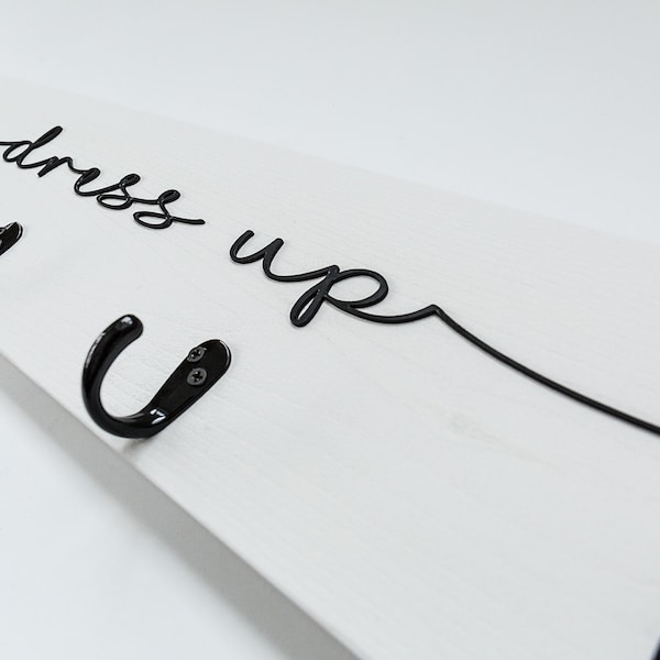 CUSTOM ORDER | 3D Kids Dress Up Clothes Rack 24" | White Painted | Bazooka Joe Wording | White Hooks