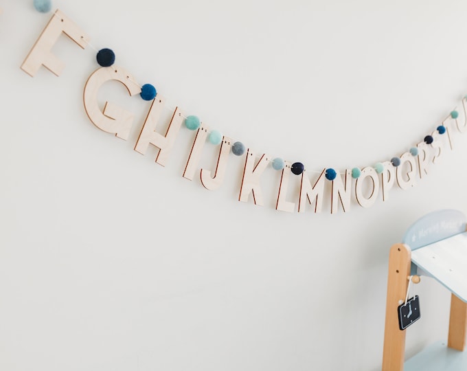 Alphabet Decor Felt Ball Garland | Pom Pom Garland | Felt Banner | Rainbow Decor | Rainbow Playroom Decor | Felt Ball Garland | Felt Balls