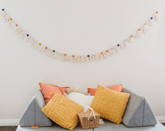 Alphabet Decor Felt Ball Garland | Alphabet Playroom Decor | Rainbow Decor | Rainbow Playroom Decor | Felt Ball Garland | Felt Ball Decor