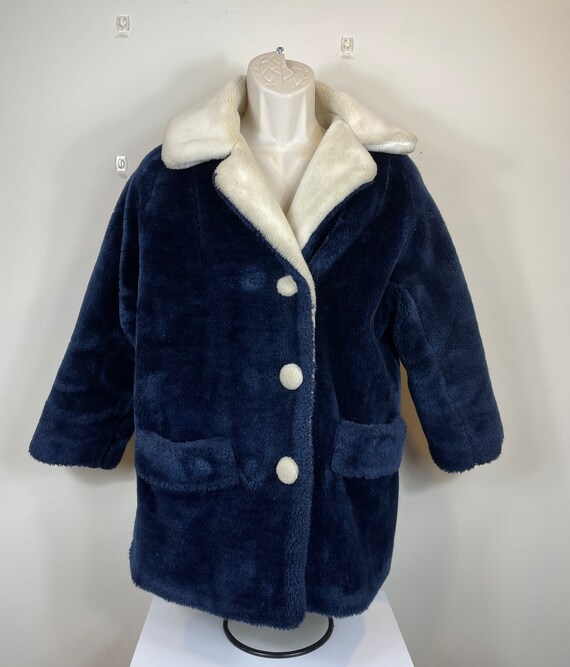 Vintage Faux Fur Coat  Women's Small Blue and Whi… - image 1