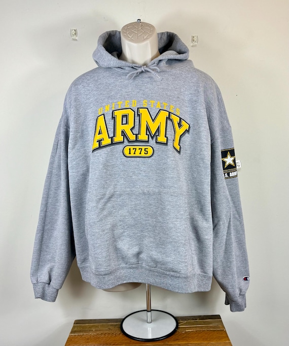 Vintage Army Hoodie Sweatshirt  by Champion   Grey