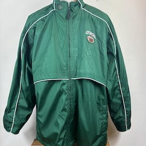 Michigan State Jacket XL Green Windbreaker State Football Logo White Piping Zip Front Vintage Style