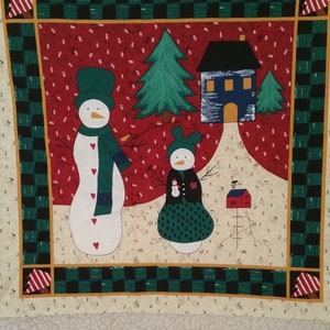 3 Pillow Panels, Christmas, Snowman, Angel, Birdhouse, Winter, Snow, Horn