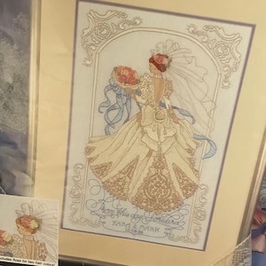 Vintage Betrothed in Beauty by Bucilla Crewel with silk ribbon embroidery