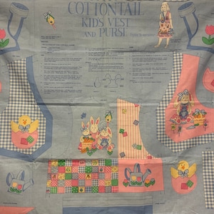 DIY Vintage Fabric Panel, Vest and Purse, Sizes 3-6X, Cottontail by Fabric Traditions, Sewing, Children, Spring, Summer, Rabbit, Bunny