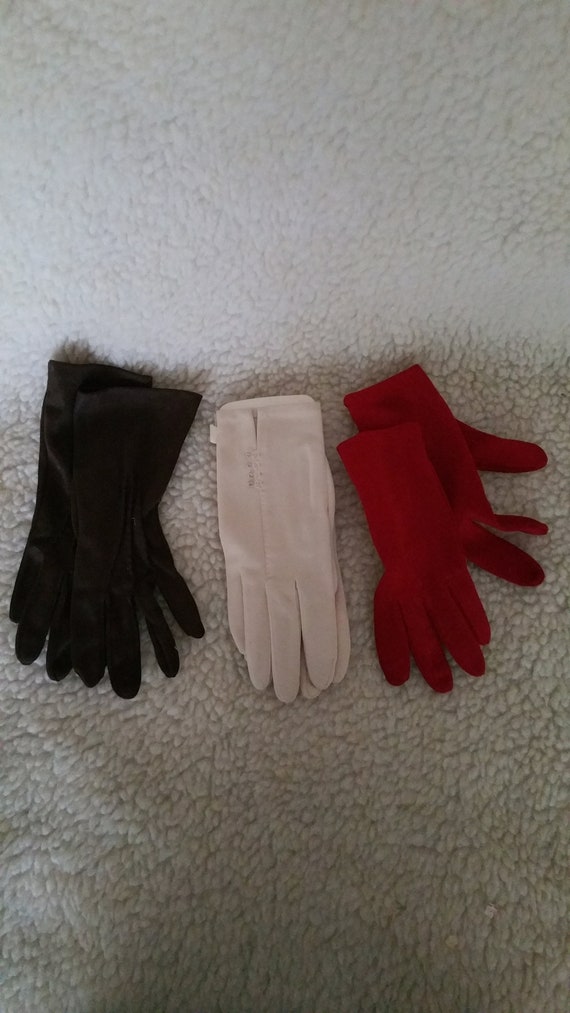 3 Pair Vintage Gloves, Brown, Red, Beige, Nylon, S