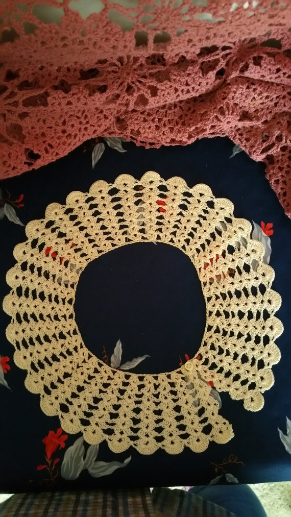 Vintage Crocheted Collar, Crochet, Collar, White, 